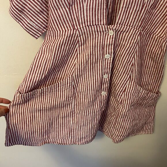 Reformation Cecilia Mini Dress Linen Pink White Striped Belt 6 - Missing Button - Picture 5 of 10